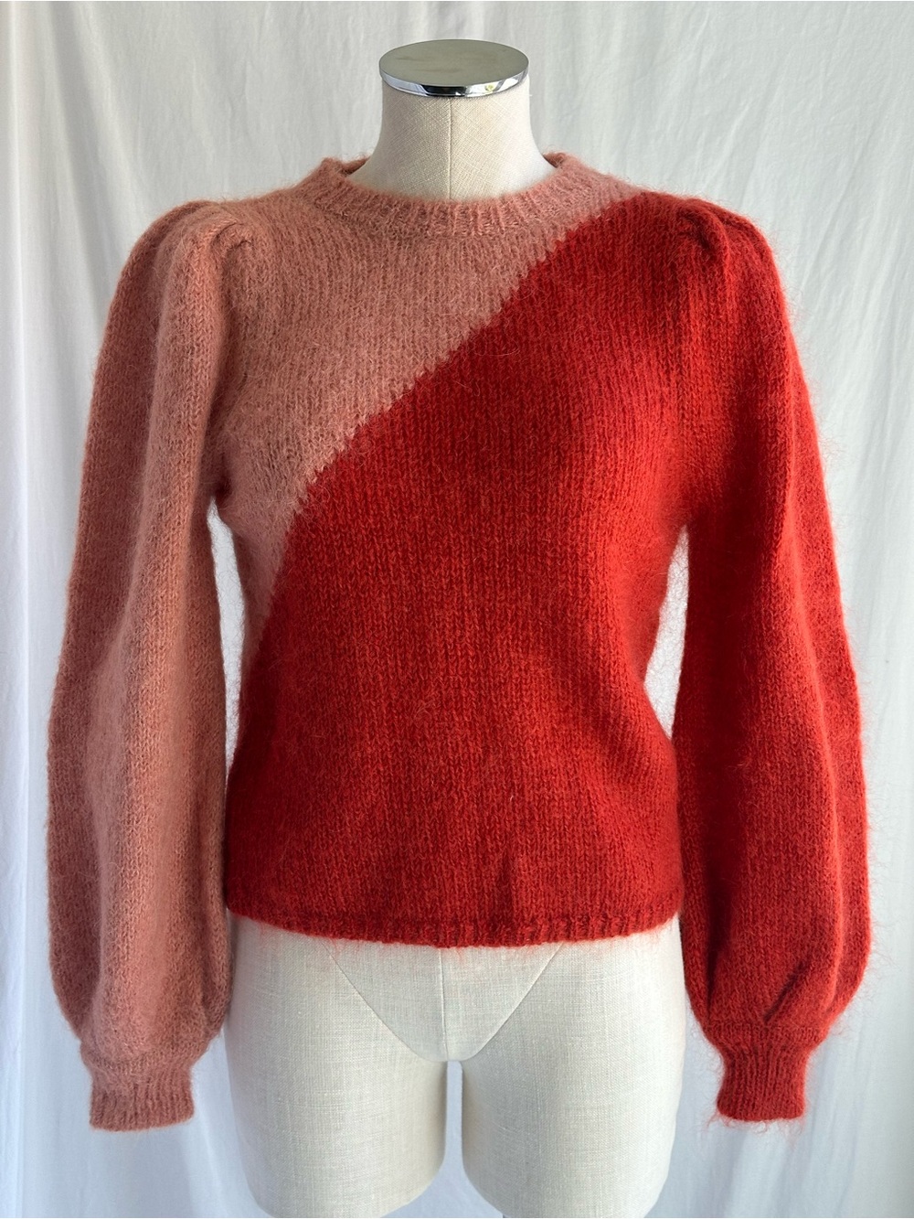 NWT Zara Mohair + Wool + Alpaca Color Block Balloon Sleeve Sweater | Size Small